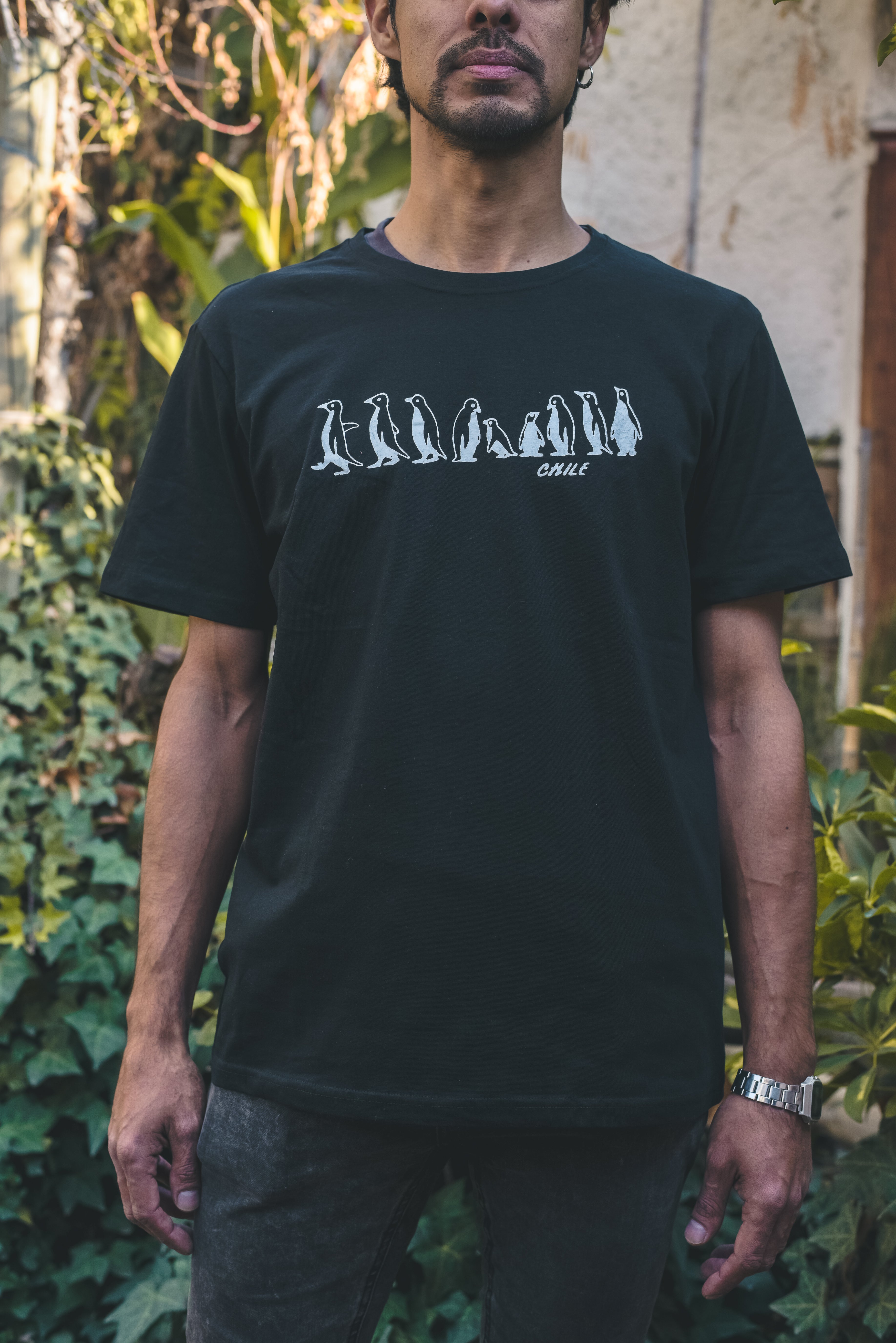Polera negra Pingüinos – diseño inspirado en la fauna del sur de Chile