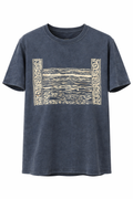Polera azul Acid Wash mareas de Chile – diseño inspirado en el mar y símbolos ancestrales