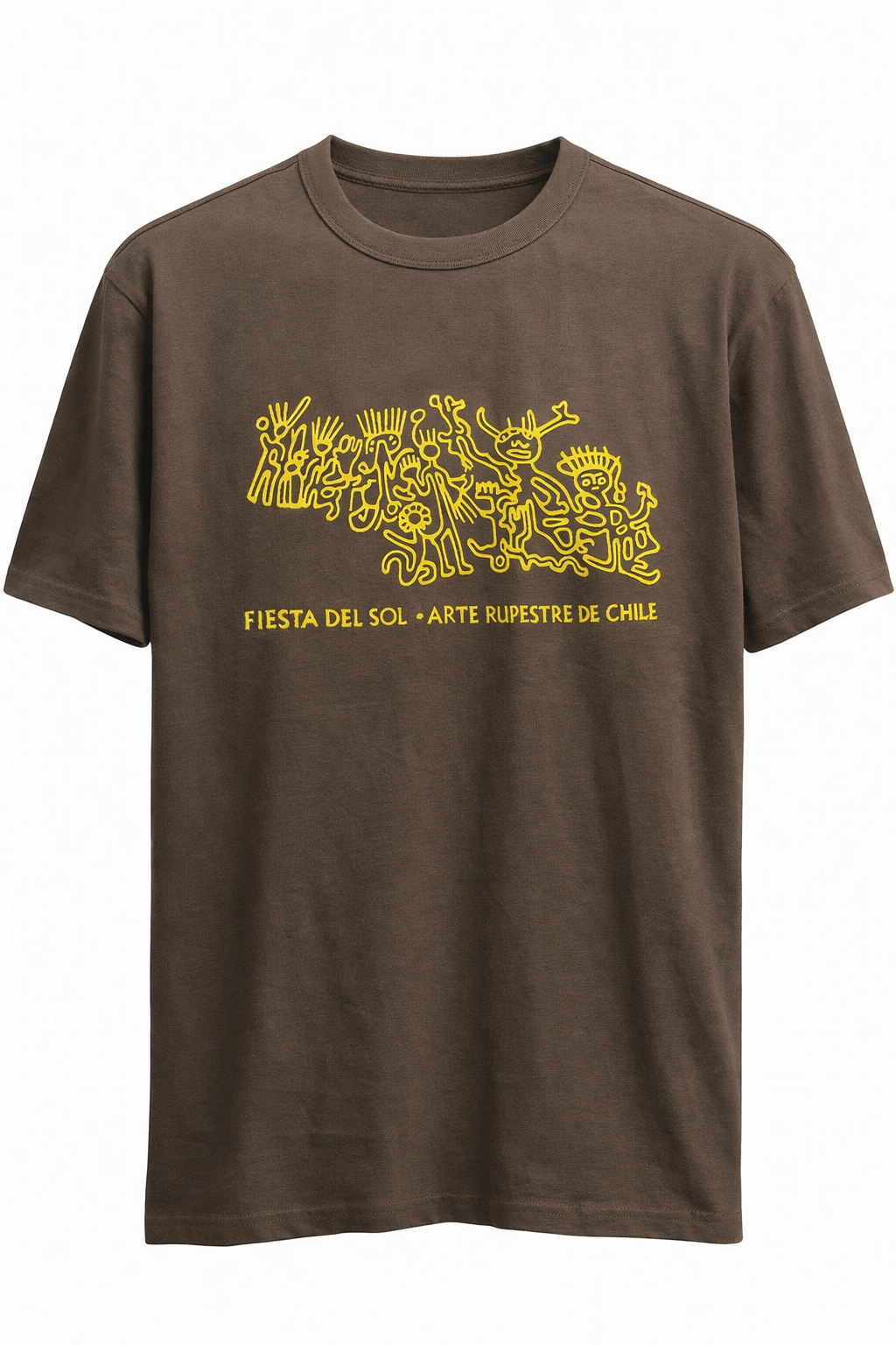 Polera Oversize café Fiesta del Sol – diseño inspirado en arte rupestre chileno