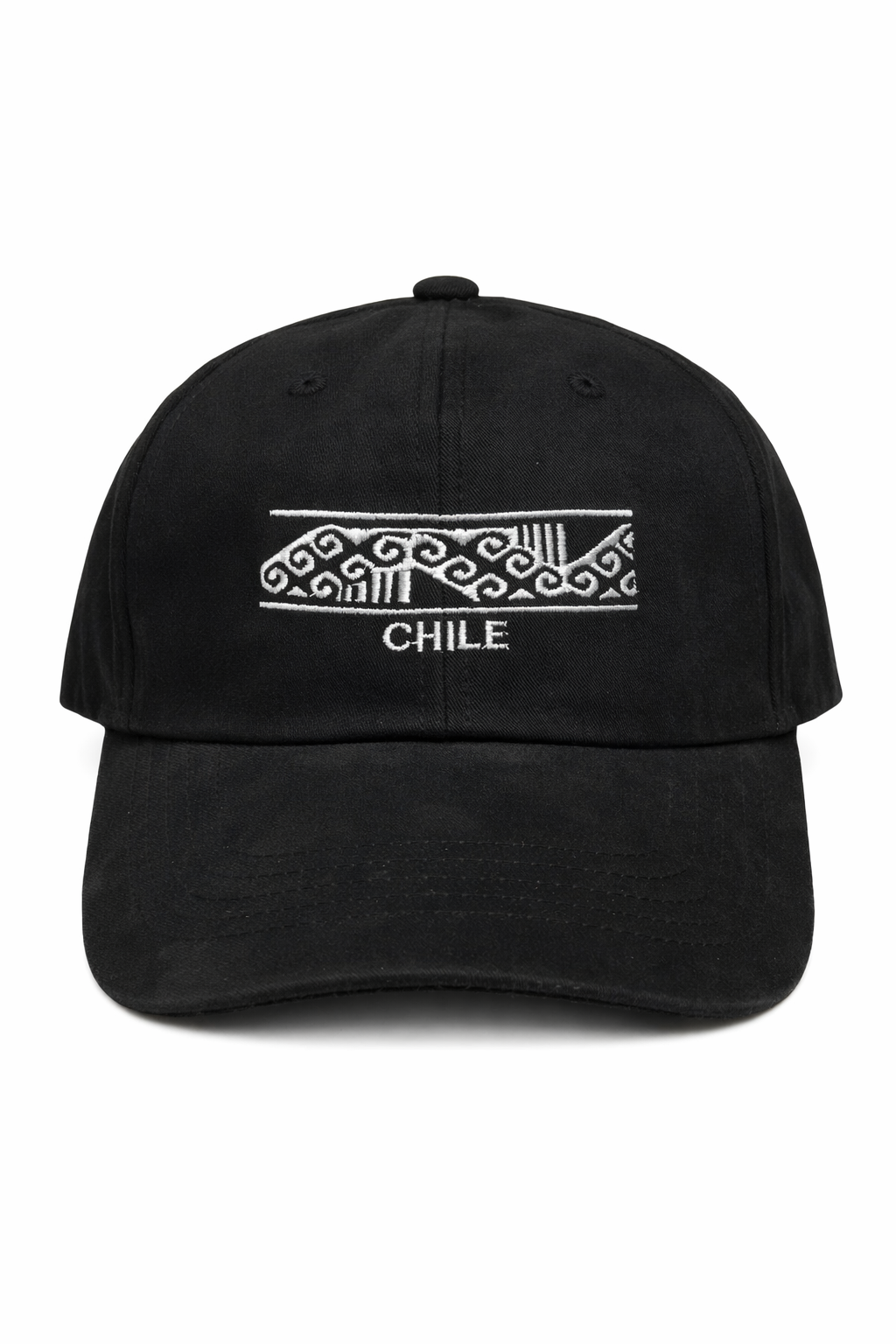 Jockey negro “Chile” con bordado inspirado en arte textil ancestral de Chile