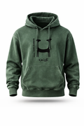 Polerón verde Acid Wash llama Santa Bárbara – diseño inspirado en arte precolombino chileno
