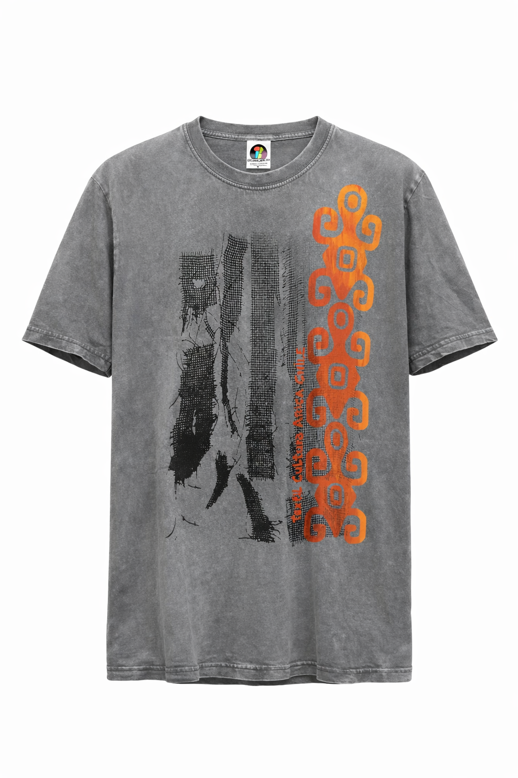 Polera gris Acid Wash Cultura Arica – diseño gráfico inspirado en texturas rupestres