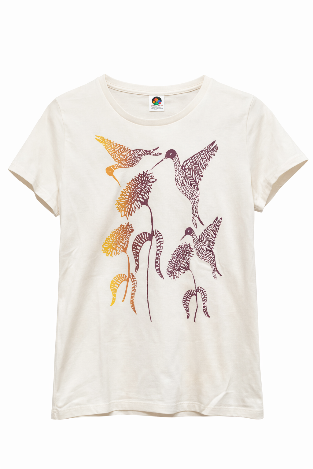 Polera de mujer algodón orgánico colibríes – diseño inspirado en naturaleza chilena