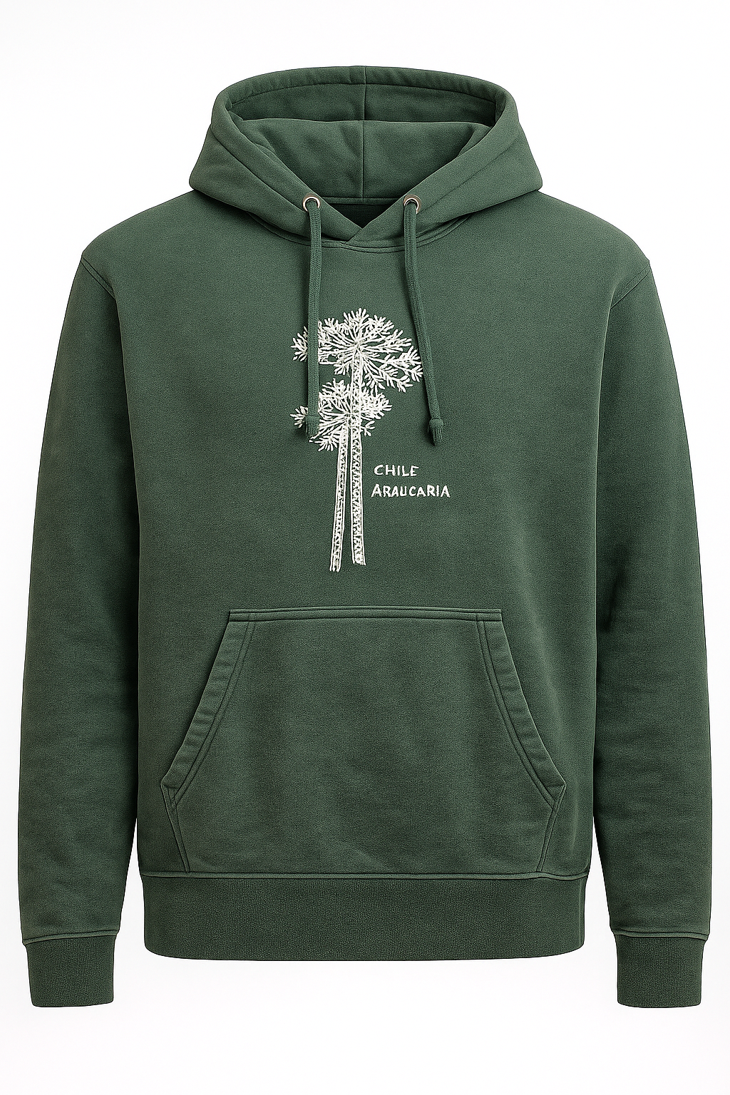 Polerón Acid Wash verde Araucaria Chile – diseño inspirado en la naturaleza del sur de Chile